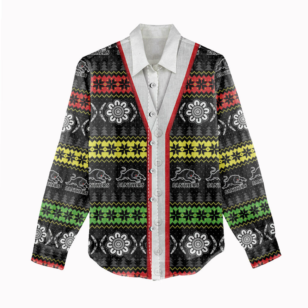 Panthers Rugby Christmas Women Casual Shirt Aboriginal Seamless Cardigan Inspired