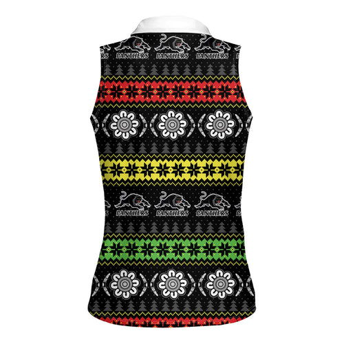 Panthers Rugby Christmas Women Sleeveless Polo Shirt Aboriginal Seamless Cardigan Inspired