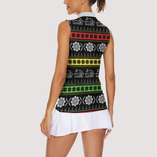 Panthers Rugby Christmas Women Sleeveless Polo Shirt Aboriginal Seamless Cardigan Inspired