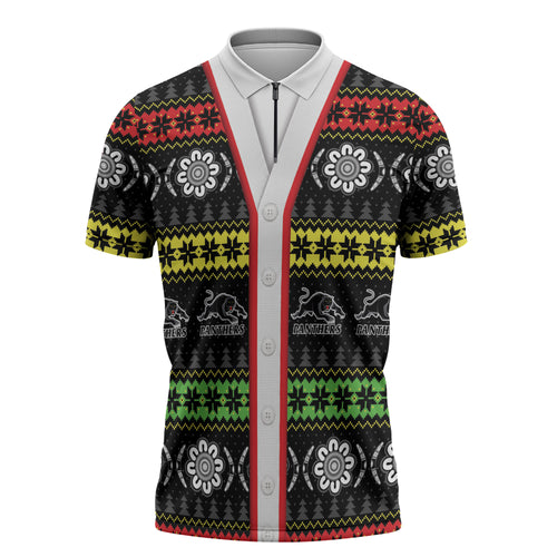 Panthers Rugby Christmas Zipper Polo Shirt Aboriginal Seamless Cardigan Inspired