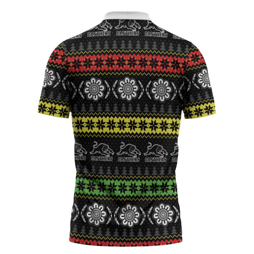 Panthers Rugby Christmas Zipper Polo Shirt Aboriginal Seamless Cardigan Inspired