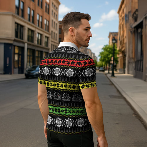 Panthers Rugby Christmas Zipper Polo Shirt Aboriginal Seamless Cardigan Inspired