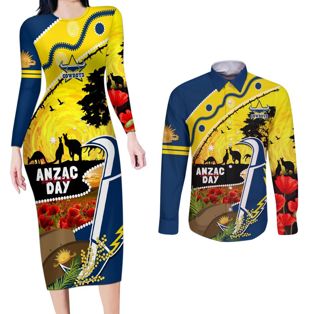 Cowboys ANZAC Day Couples Matching Long Sleeve Bodycon Dress and Long Sleeve Button Shirt Rosemary Starring Night Style
