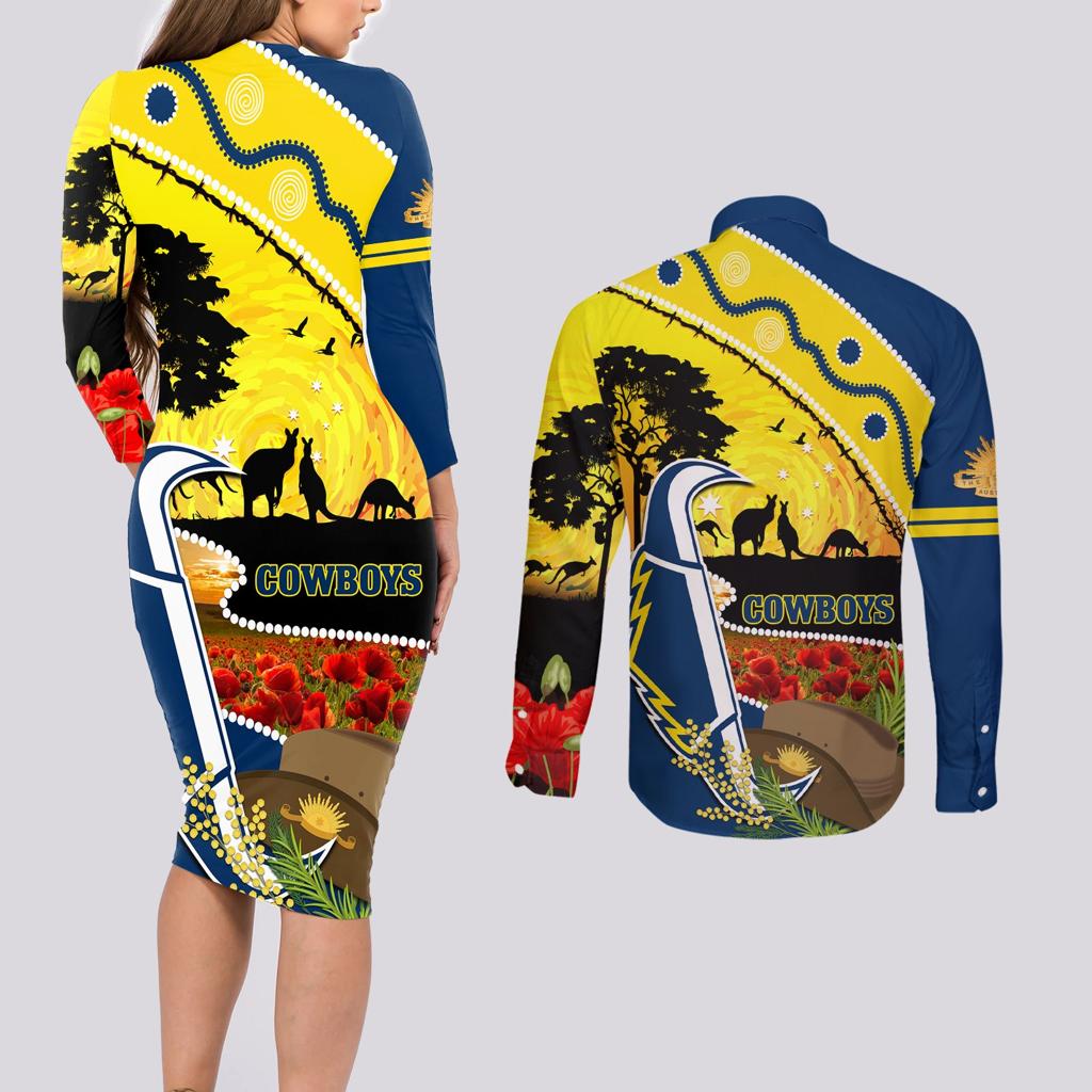 Cowboys ANZAC Day Couples Matching Long Sleeve Bodycon Dress and Long Sleeve Button Shirt Rosemary Starring Night Style
