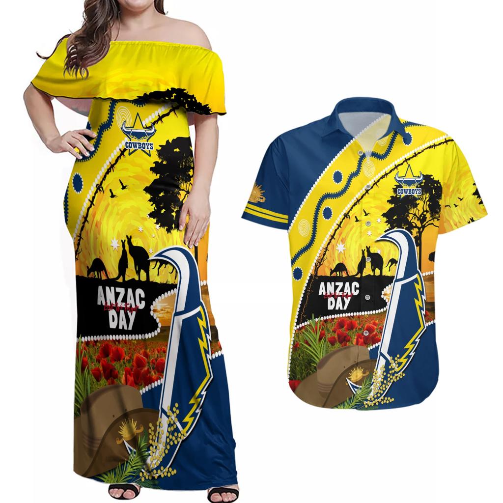 Cowboys ANZAC Day Couples Matching Off Shoulder Maxi Dress and Hawaiian Shirt Rosemary Starring Night Style