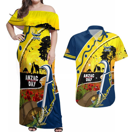 Cowboys ANZAC Day Couples Matching Off Shoulder Maxi Dress and Hawaiian Shirt Rosemary Starring Night Style