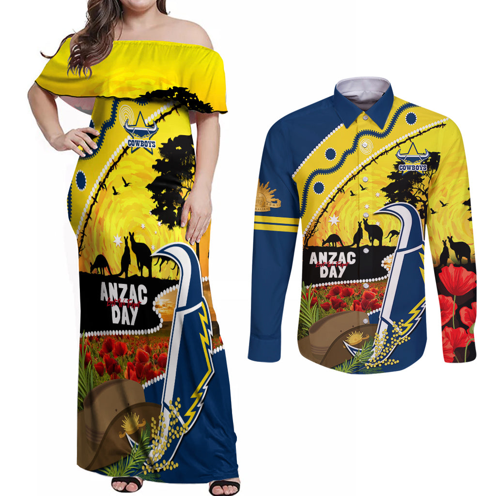 Cowboys ANZAC Day Couples Matching Off Shoulder Maxi Dress and Long Sleeve Button Shirt Rosemary Starring Night Style
