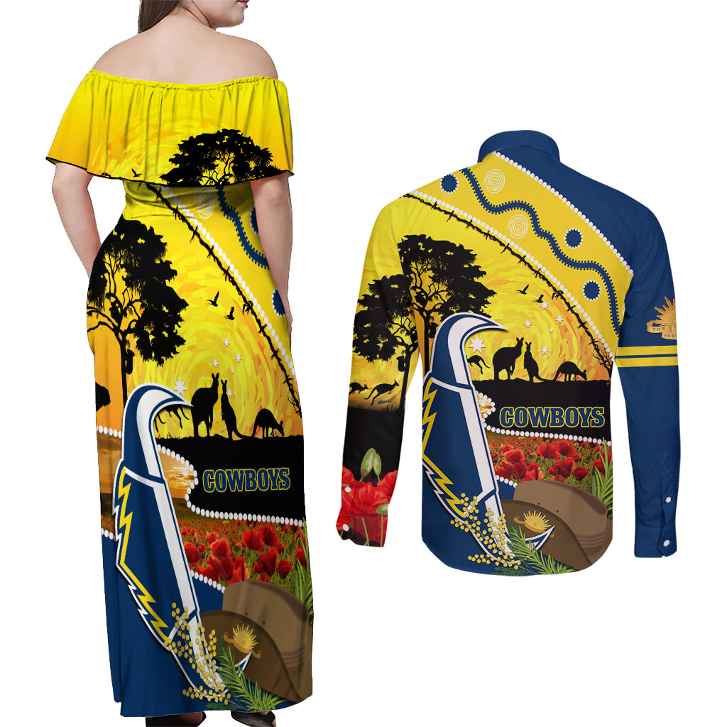 Cowboys ANZAC Day Couples Matching Off Shoulder Maxi Dress and Long Sleeve Button Shirt Rosemary Starring Night Style