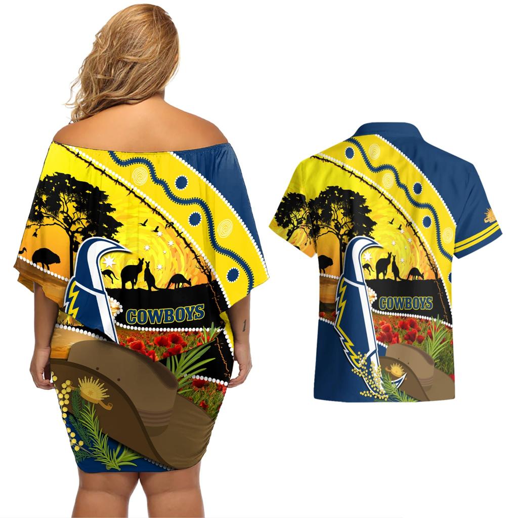 Cowboys ANZAC Day Couples Matching Off Shoulder Short Dress and Hawaiian Shirt Rosemary Starring Night Style