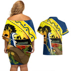Cowboys ANZAC Day Couples Matching Off Shoulder Short Dress and Hawaiian Shirt Rosemary Starring Night Style