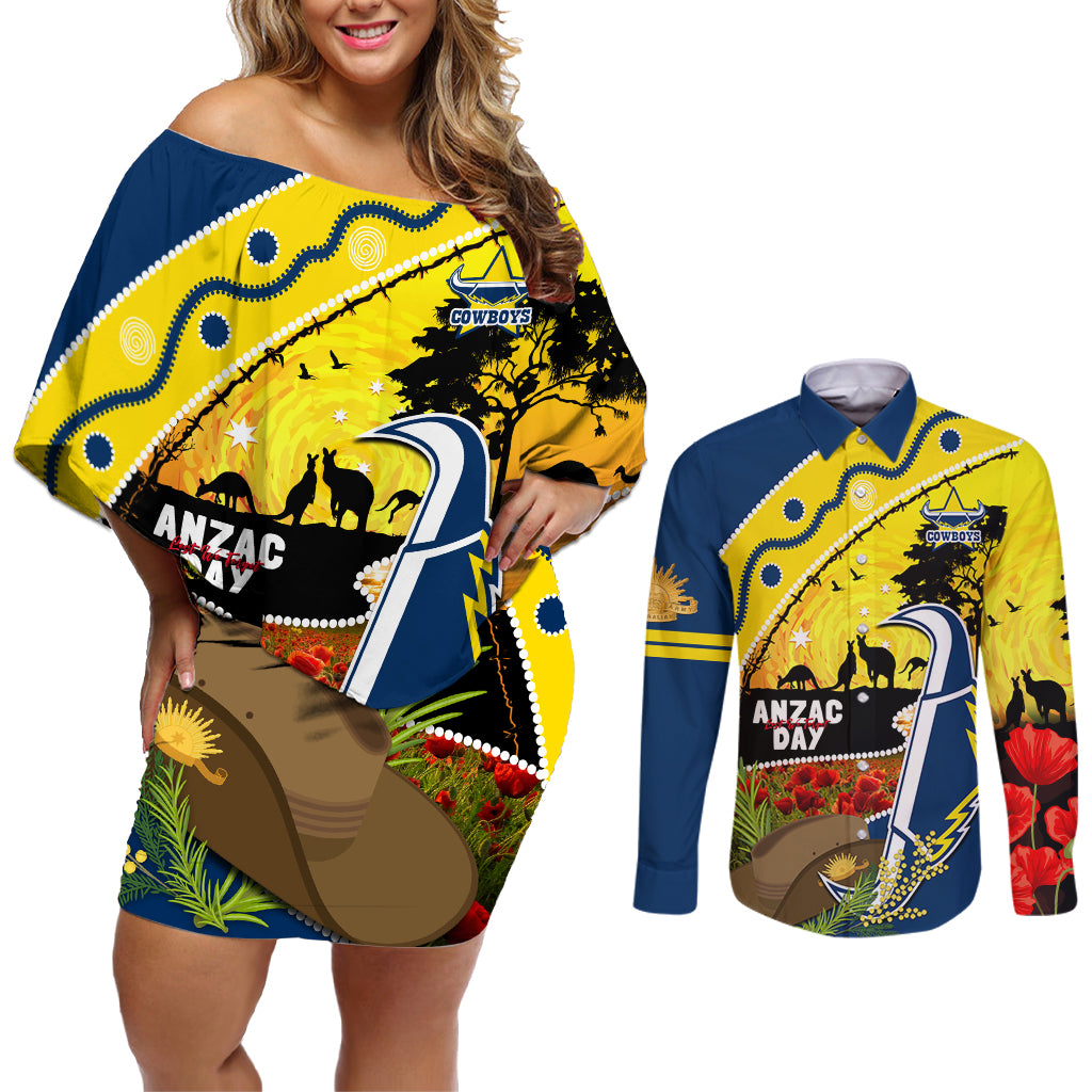 Cowboys ANZAC Day Couples Matching Off Shoulder Short Dress and Long Sleeve Button Shirt Rosemary Starring Night Style