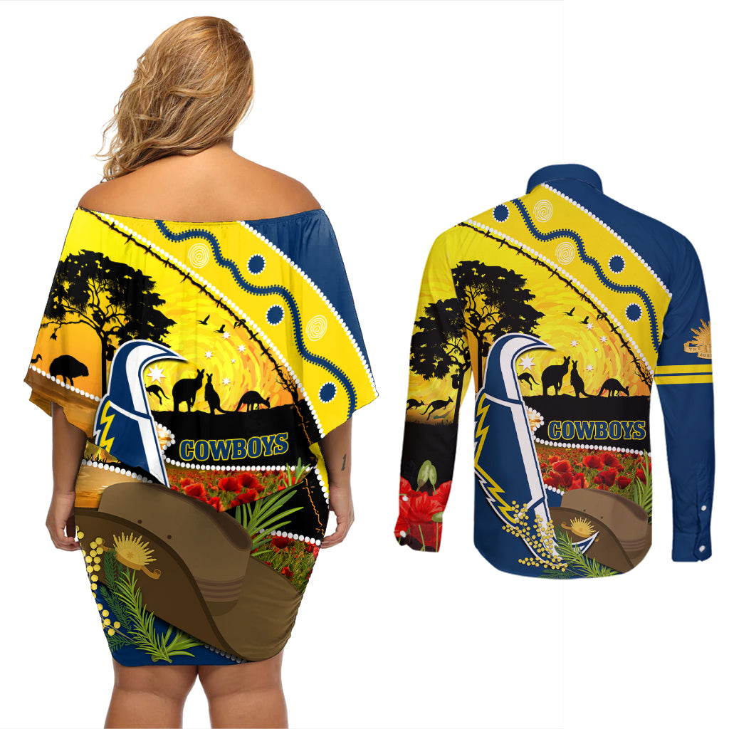 Cowboys ANZAC Day Couples Matching Off Shoulder Short Dress and Long Sleeve Button Shirt Rosemary Starring Night Style