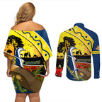 Cowboys ANZAC Day Couples Matching Off Shoulder Short Dress and Long Sleeve Button Shirt Rosemary Starring Night Style