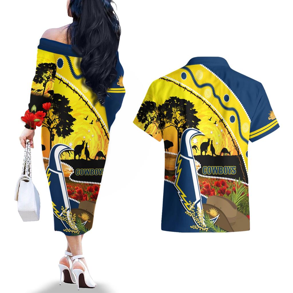 Cowboys ANZAC Day Couples Matching Off The Shoulder Long Sleeve Dress and Hawaiian Shirt Rosemary Starring Night Style