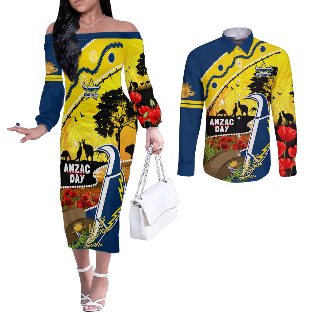Cowboys ANZAC Day Couples Matching Off The Shoulder Long Sleeve Dress and Long Sleeve Button Shirt Rosemary Starring Night Style