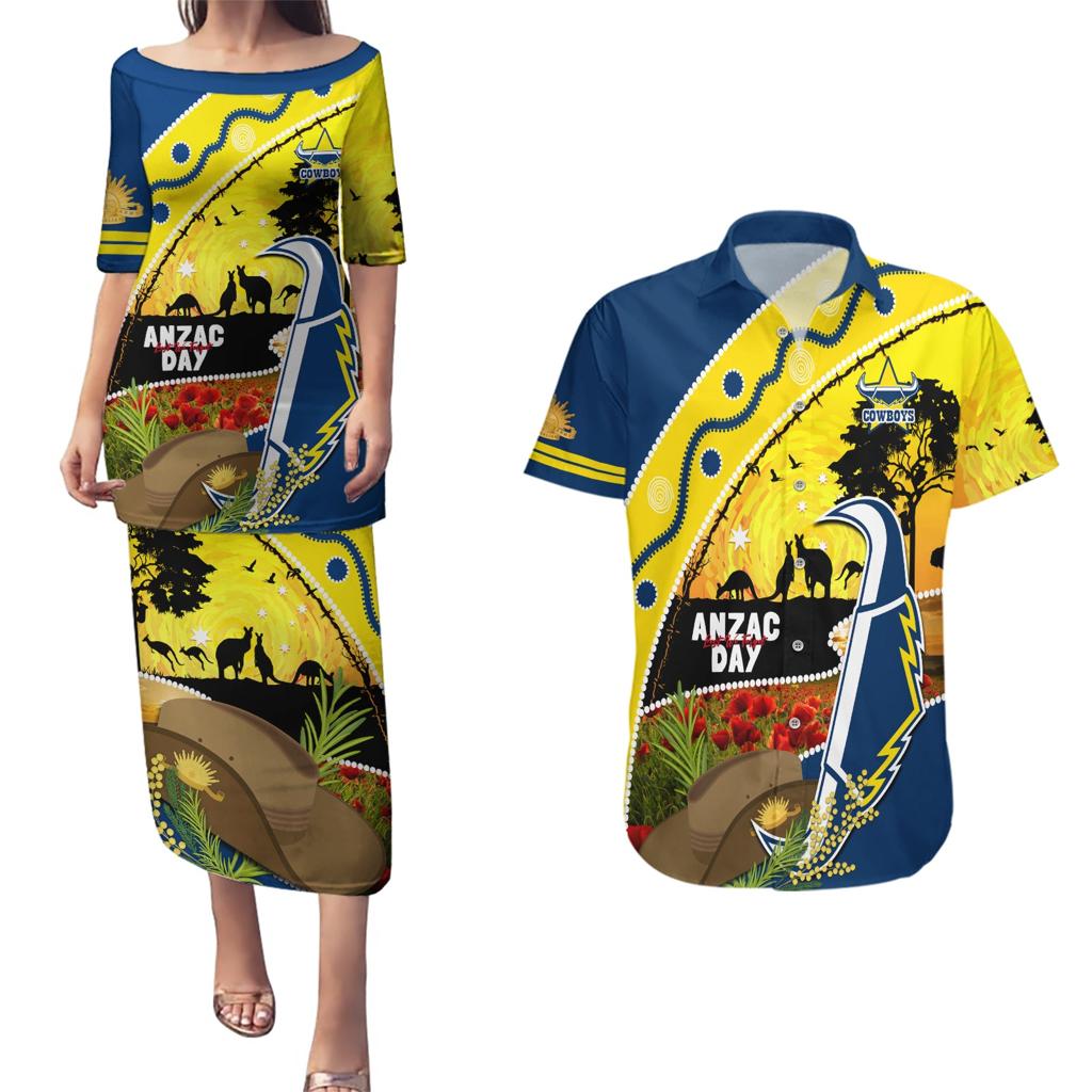 Cowboys ANZAC Day Couples Matching Puletasi and Hawaiian Shirt Rosemary Starring Night Style