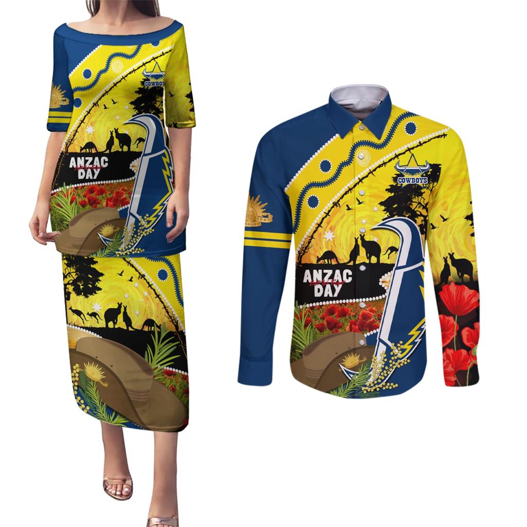 Cowboys ANZAC Day Couples Matching Puletasi and Long Sleeve Button Shirt Rosemary Starring Night Style