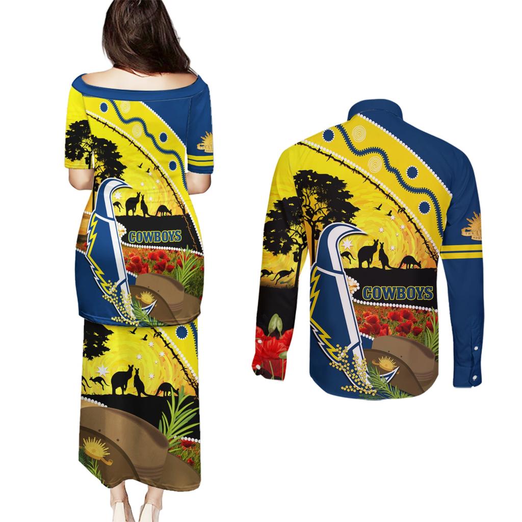 Cowboys ANZAC Day Couples Matching Puletasi and Long Sleeve Button Shirt Rosemary Starring Night Style