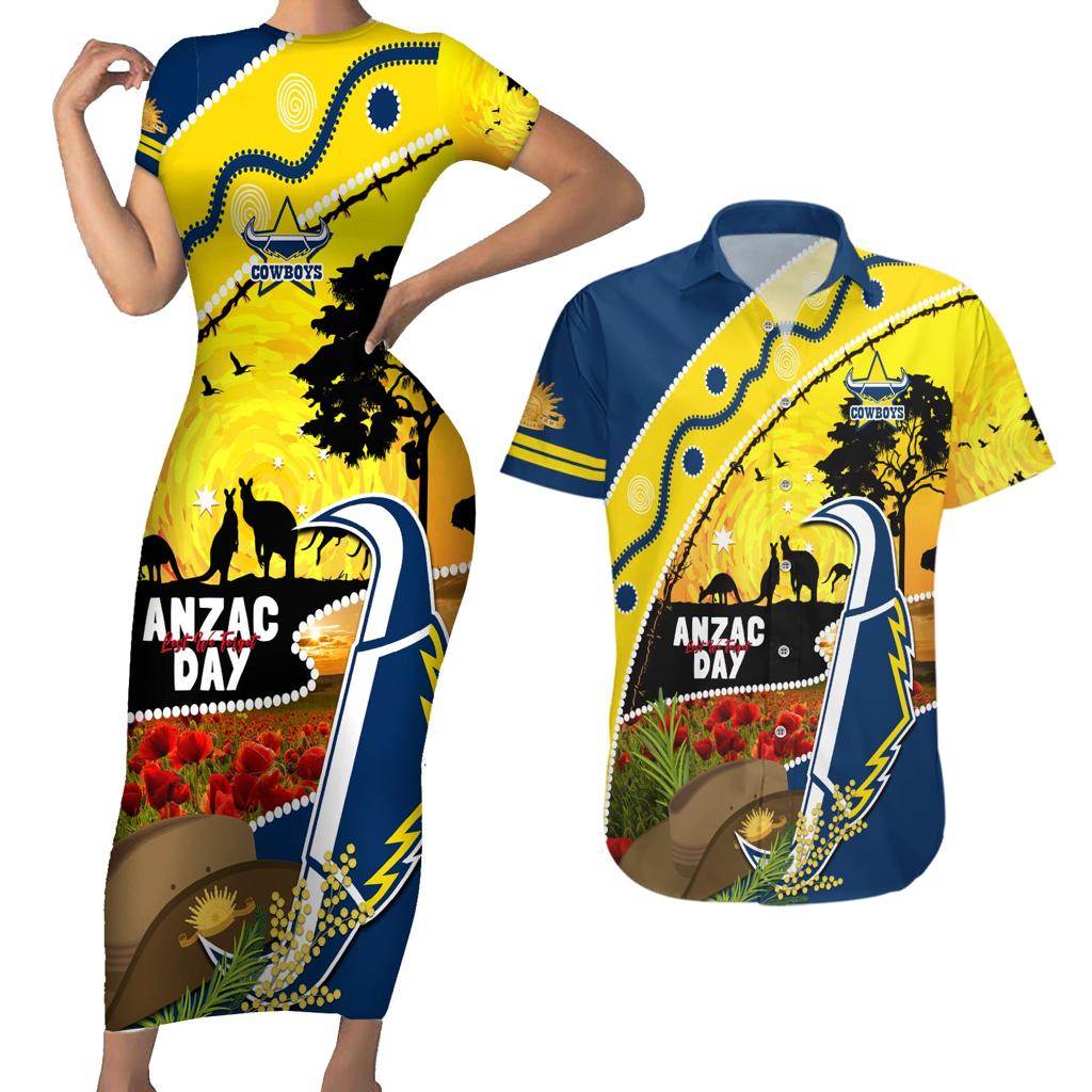Cowboys ANZAC Day Couples Matching Short Sleeve Bodycon Dress and Hawaiian Shirt Rosemary Starring Night Style