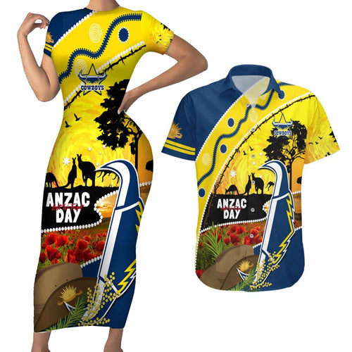 Cowboys ANZAC Day Couples Matching Short Sleeve Bodycon Dress and Hawaiian Shirt Rosemary Starring Night Style