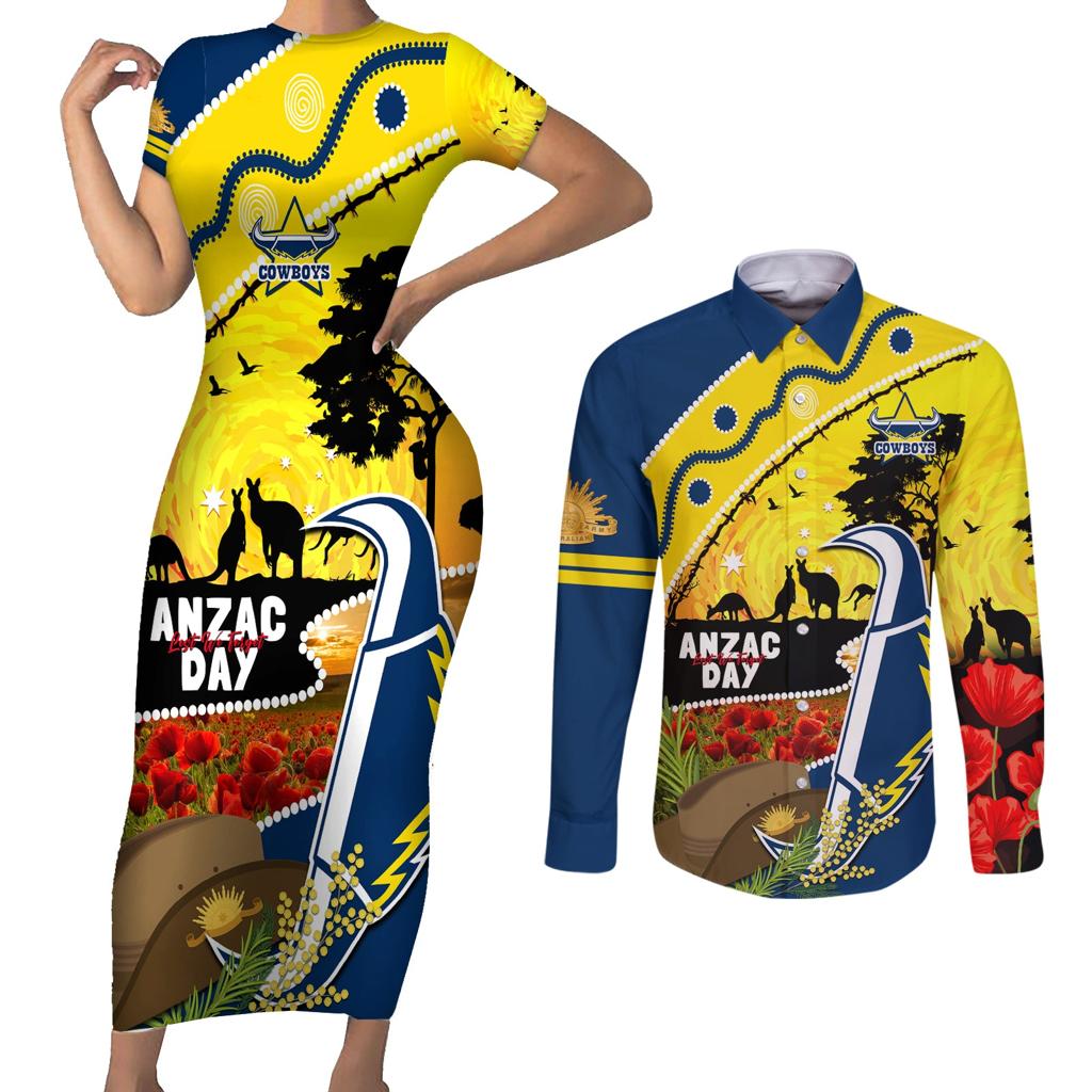 Cowboys ANZAC Day Couples Matching Short Sleeve Bodycon Dress and Long Sleeve Button Shirt Rosemary Starring Night Style
