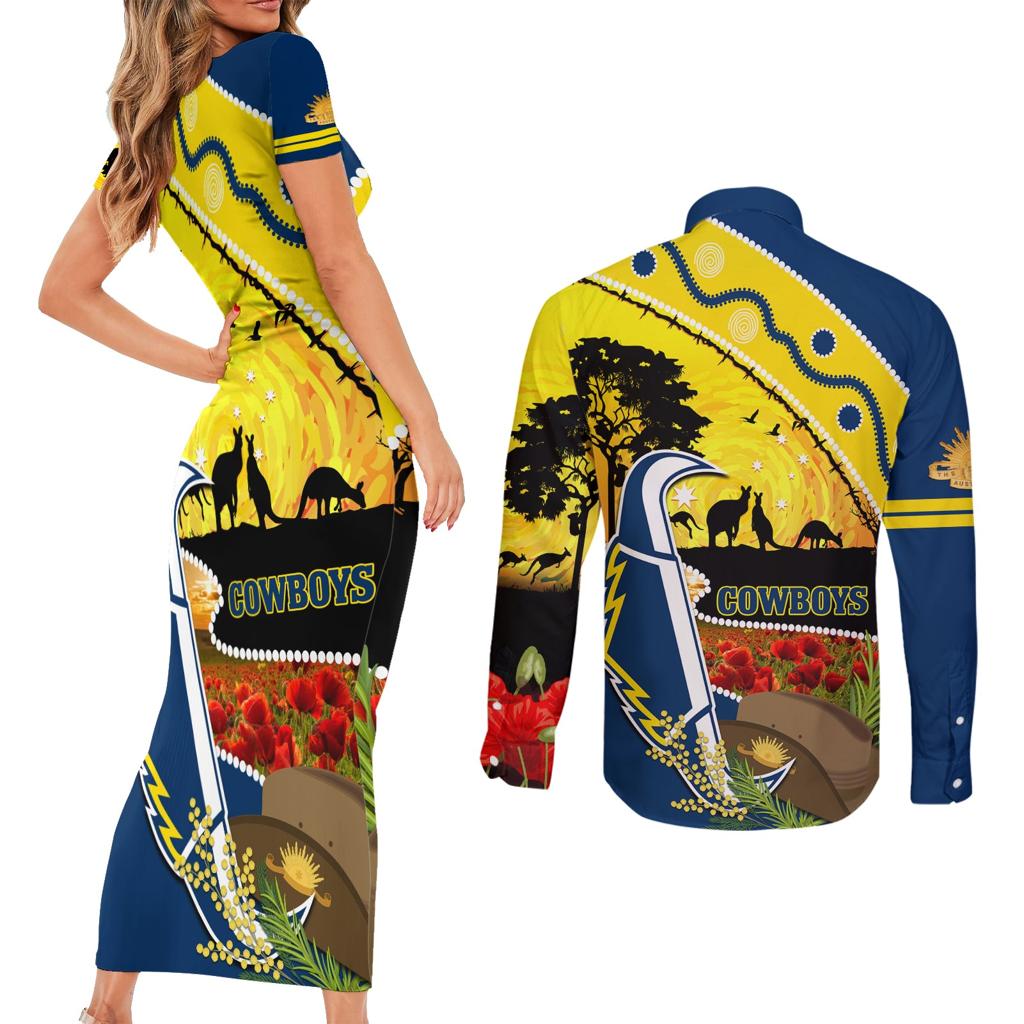 Cowboys ANZAC Day Couples Matching Short Sleeve Bodycon Dress and Long Sleeve Button Shirt Rosemary Starring Night Style