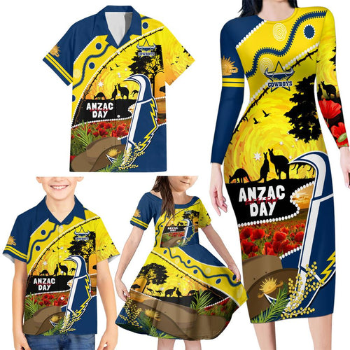 Cowboys ANZAC Day Family Matching Long Sleeve Bodycon Dress and Hawaiian Shirt Rosemary Starring Night Style