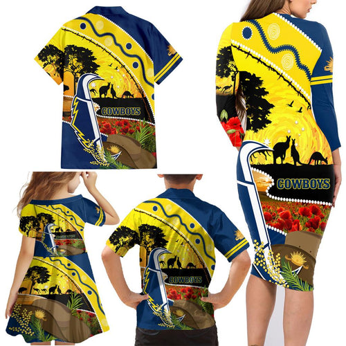 Cowboys ANZAC Day Family Matching Long Sleeve Bodycon Dress and Hawaiian Shirt Rosemary Starring Night Style