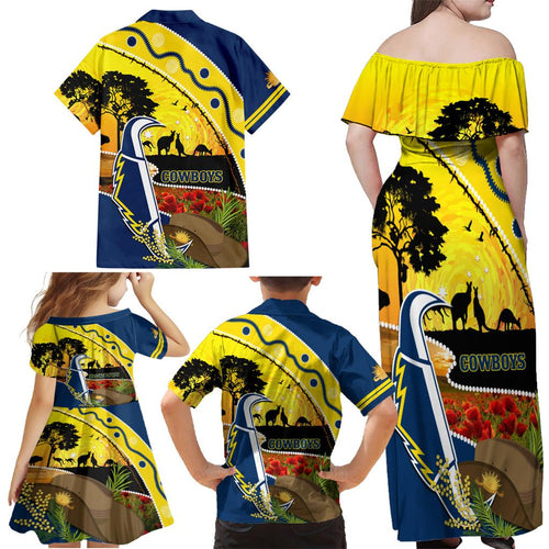 Cowboys ANZAC Day Family Matching Off Shoulder Maxi Dress and Hawaiian Shirt Rosemary Starring Night Style
