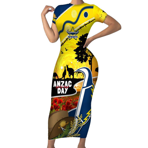 Cowboys ANZAC Day Family Matching Short Sleeve Bodycon Dress and Hawaiian Shirt Rosemary Starring Night Style