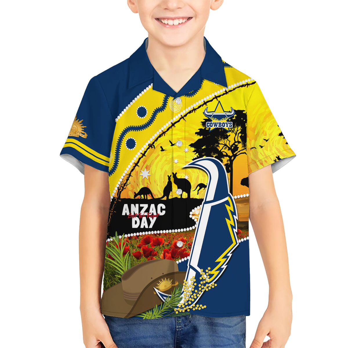 Cowboys ANZAC Day Kid Hawaiian Shirt Rosemary Starring Night Style