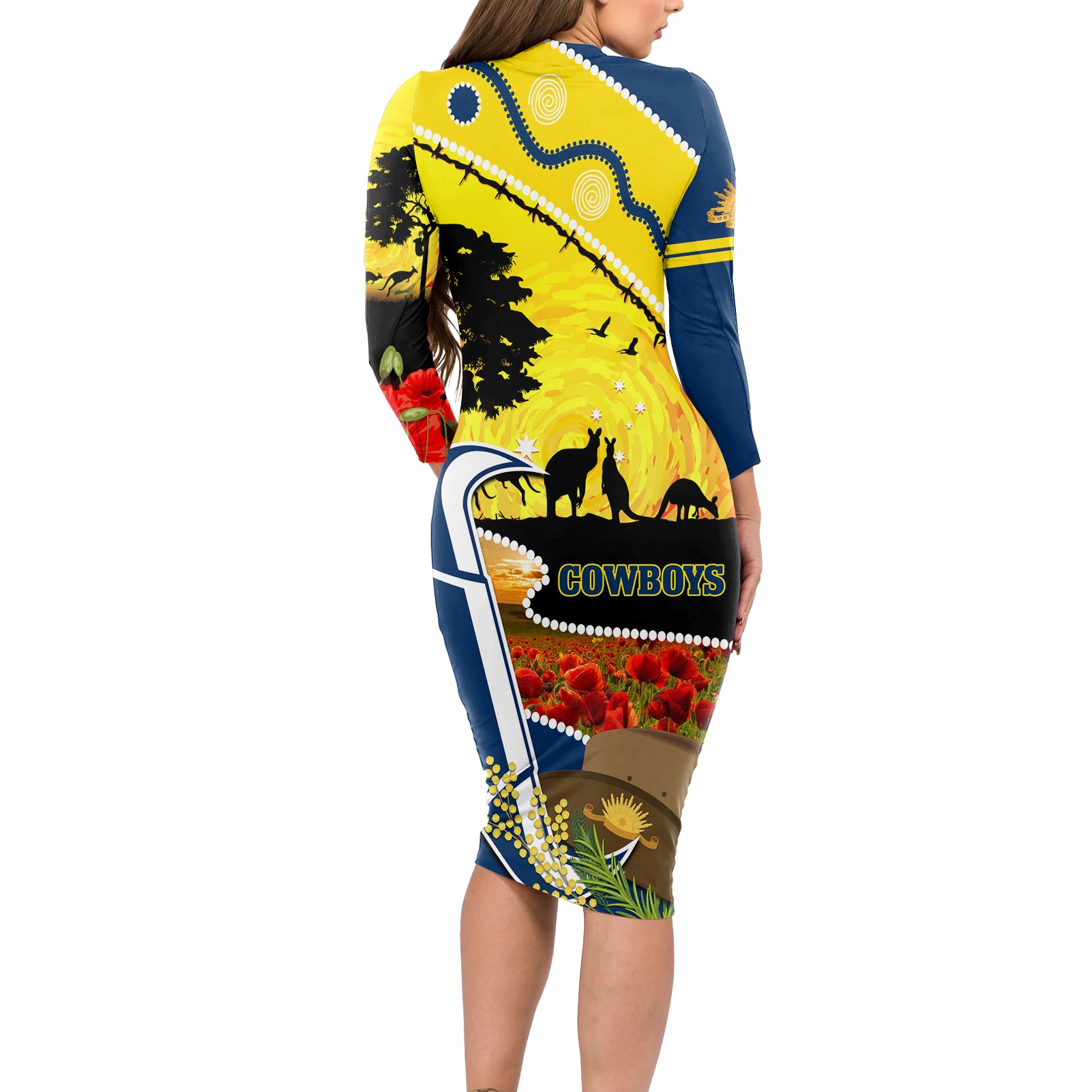 Cowboys ANZAC Day Long Sleeve Bodycon Dress Rosemary Starring Night Style