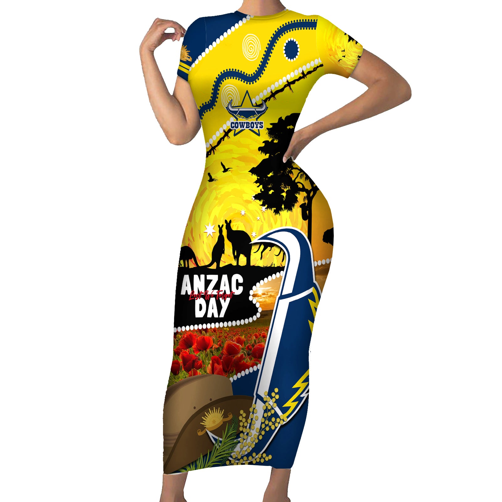 Cowboys ANZAC Day Short Sleeve Bodycon Dress Rosemary Starring Night Style