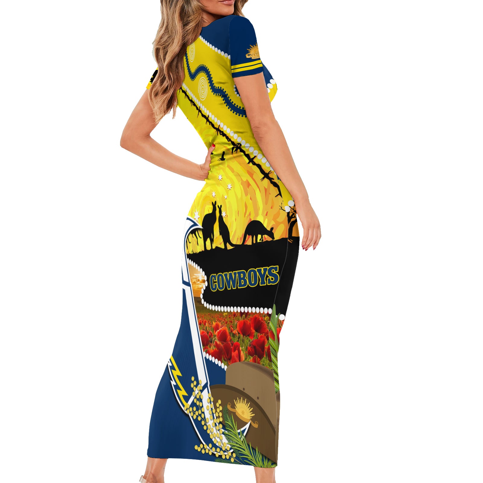 Cowboys ANZAC Day Short Sleeve Bodycon Dress Rosemary Starring Night Style