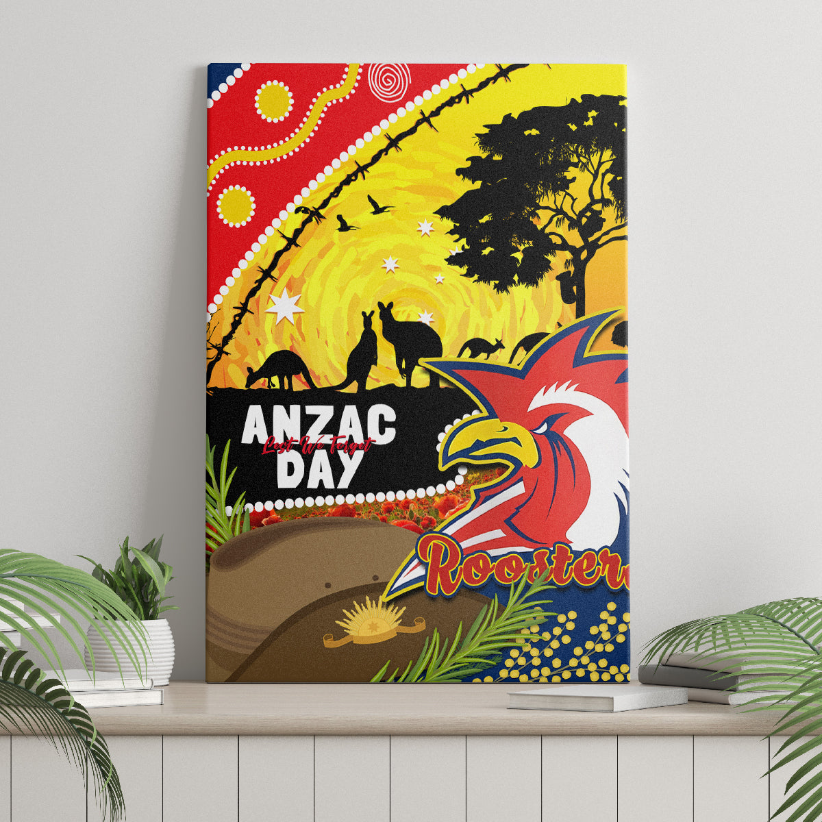 Roosters ANZAC Day Canvas Wall Art Rosemary Starring Night Style