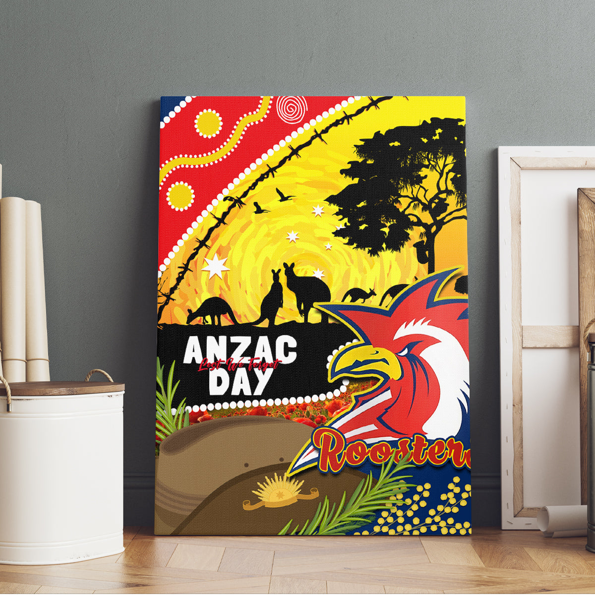 Roosters ANZAC Day Canvas Wall Art Rosemary Starring Night Style
