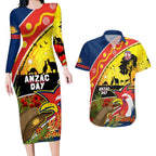 Roosters ANZAC Day Couples Matching Long Sleeve Bodycon Dress and Hawaiian Shirt Rosemary Starring Night Style