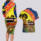 Roosters ANZAC Day Couples Matching Long Sleeve Bodycon Dress and Hawaiian Shirt Rosemary Starring Night Style