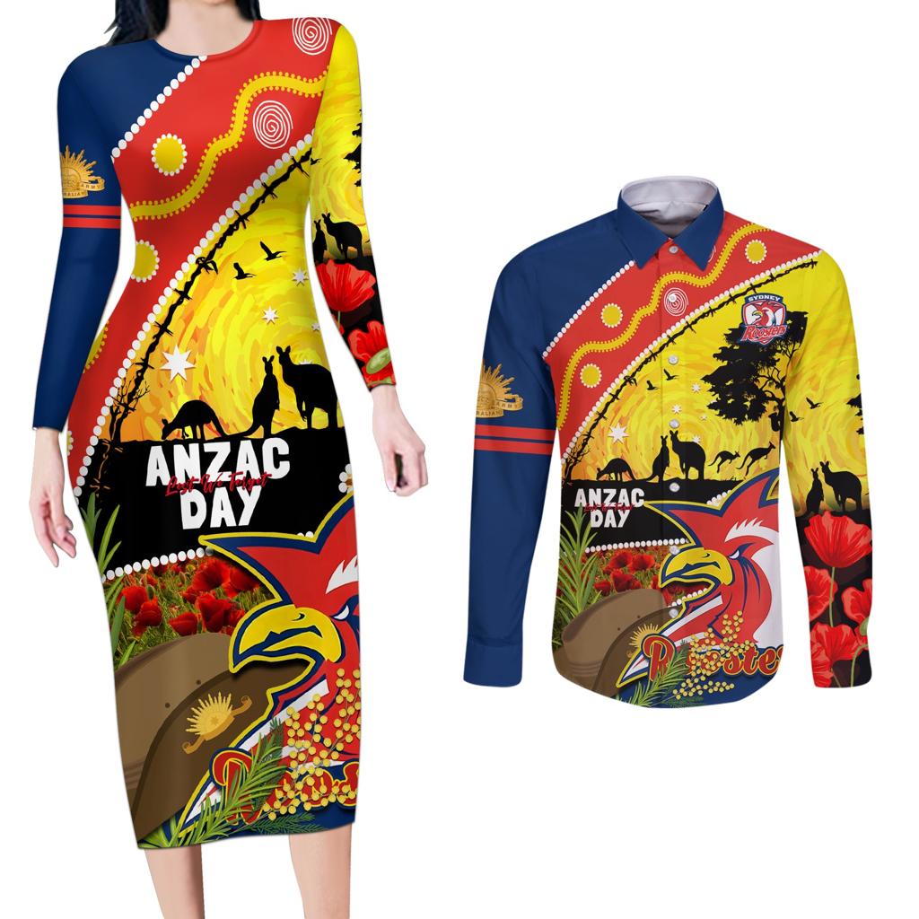 Roosters ANZAC Day Couples Matching Long Sleeve Bodycon Dress and Long Sleeve Button Shirt Rosemary Starring Night Style