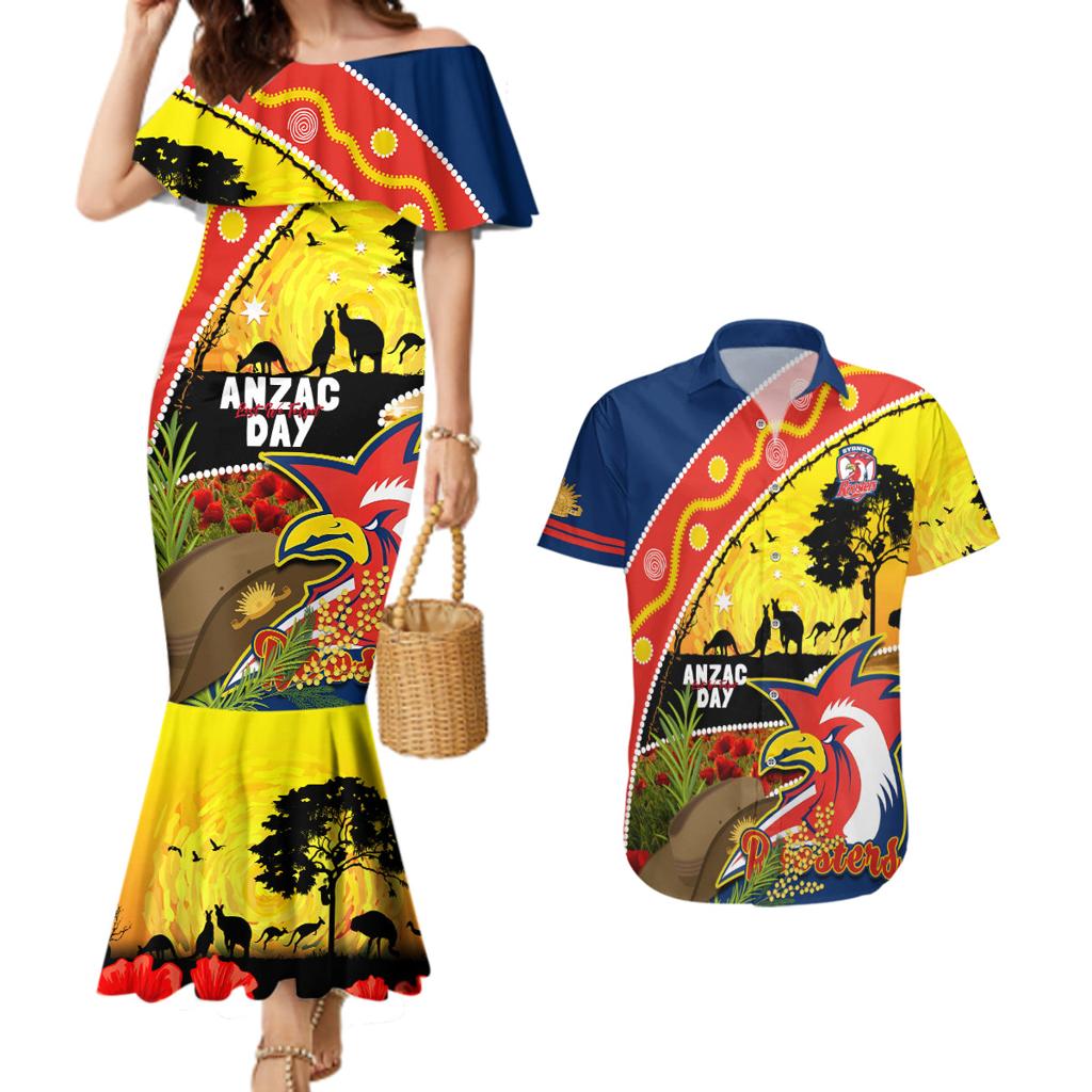 Roosters ANZAC Day Couples Matching Mermaid Dress and Hawaiian Shirt Rosemary Starring Night Style
