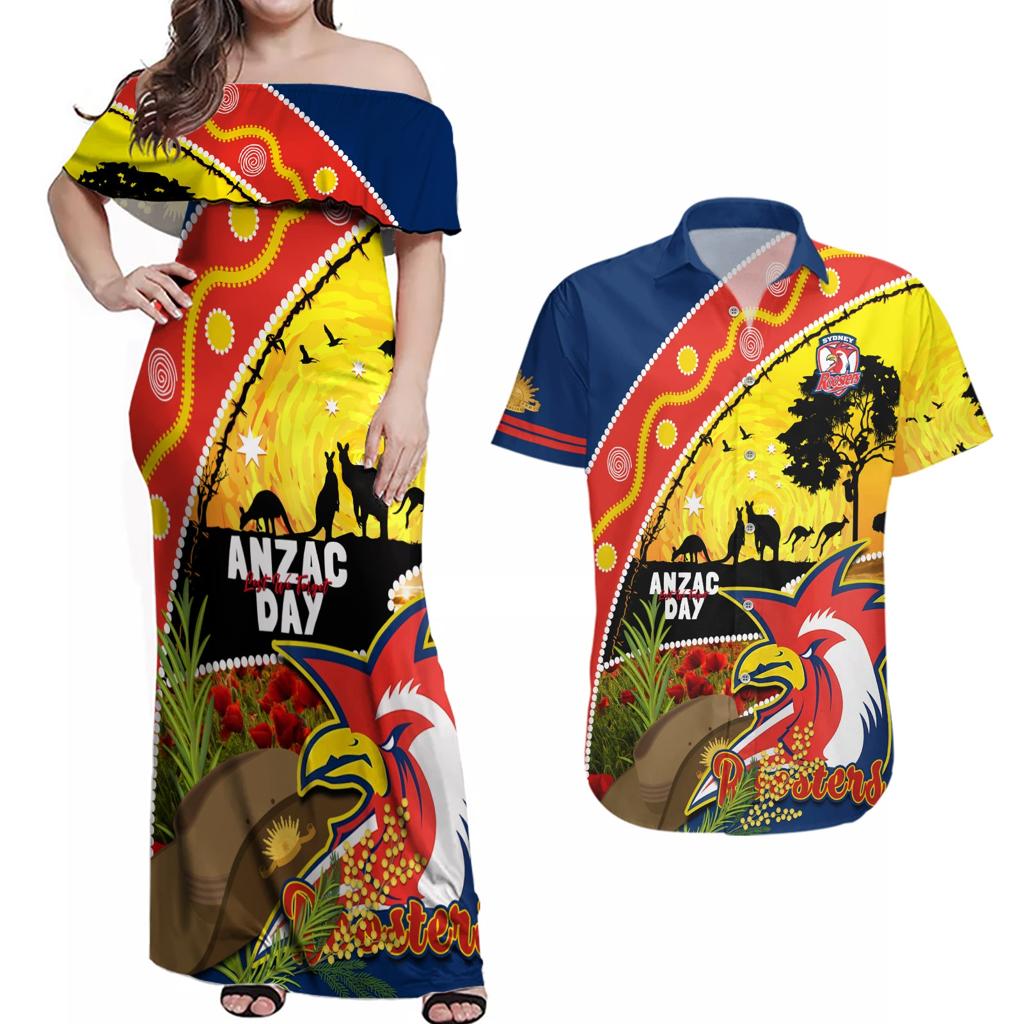 Roosters ANZAC Day Couples Matching Off Shoulder Maxi Dress and Hawaiian Shirt Rosemary Starring Night Style
