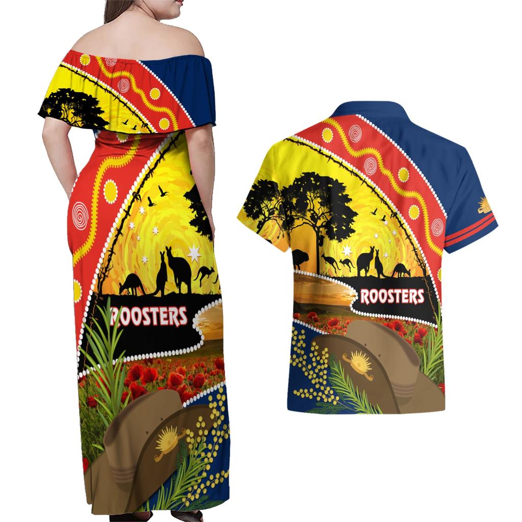Roosters ANZAC Day Couples Matching Off Shoulder Maxi Dress and Hawaiian Shirt Rosemary Starring Night Style