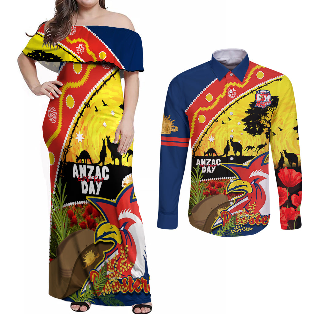 Roosters ANZAC Day Couples Matching Off Shoulder Maxi Dress and Long Sleeve Button Shirt Rosemary Starring Night Style