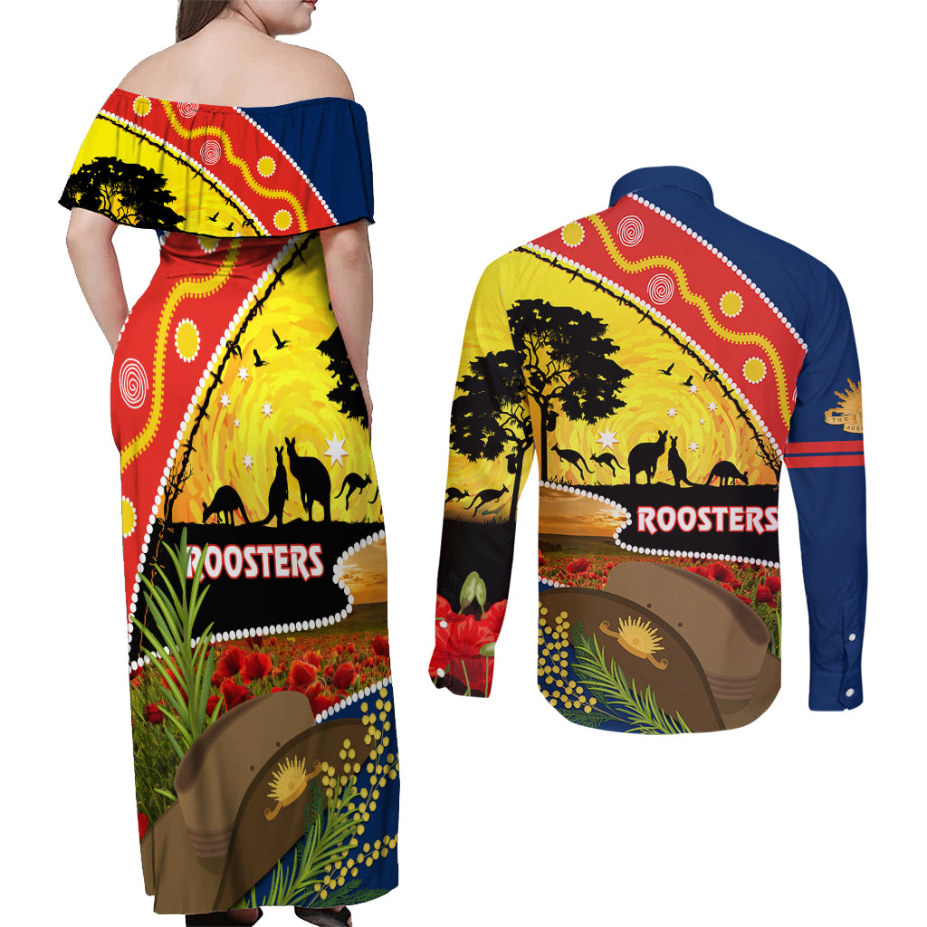 Roosters ANZAC Day Couples Matching Off Shoulder Maxi Dress and Long Sleeve Button Shirt Rosemary Starring Night Style