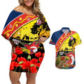 Roosters ANZAC Day Couples Matching Off Shoulder Short Dress and Hawaiian Shirt Rosemary Starring Night Style