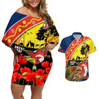 Roosters ANZAC Day Couples Matching Off Shoulder Short Dress and Hawaiian Shirt Rosemary Starring Night Style