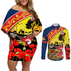 Roosters ANZAC Day Couples Matching Off Shoulder Short Dress and Long Sleeve Button Shirt Rosemary Starring Night Style