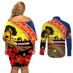 Roosters ANZAC Day Couples Matching Off Shoulder Short Dress and Long Sleeve Button Shirt Rosemary Starring Night Style