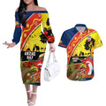 Roosters ANZAC Day Couples Matching Off The Shoulder Long Sleeve Dress and Hawaiian Shirt Rosemary Starring Night Style