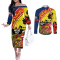 Roosters ANZAC Day Couples Matching Off The Shoulder Long Sleeve Dress and Long Sleeve Button Shirt Rosemary Starring Night Style